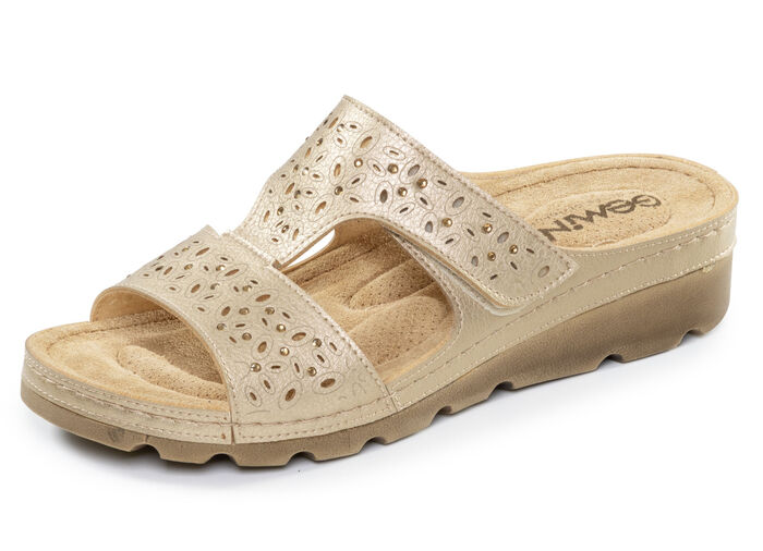 Gemini, bequeme Damen-Pantoletten, Weite G, mit Klettverschluss ALTGOLD