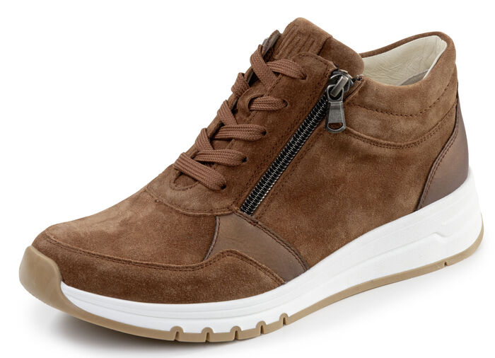 Waldläufer, bequeme Damen-Boots, Weite H, mit herausnehmbarem Fußbett COGNAC