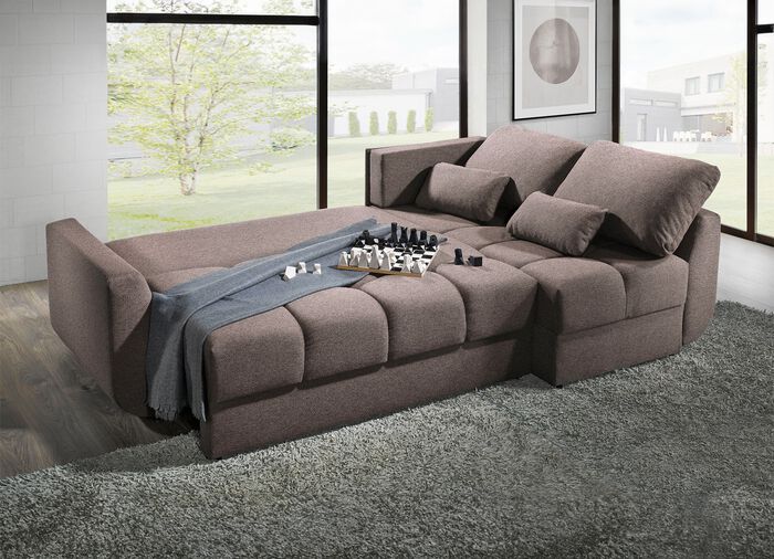 Frei im Raum aufstellbare Polsterecke mit Bettfunktion BRAUN