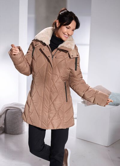 Jacke mit Kunstpelz-Besatz am Kragen 