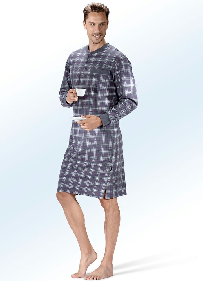 Nachthemd mit Knopfleiste, Brusttasche sowie langen B&uuml;ndchen&auml;rmeln 