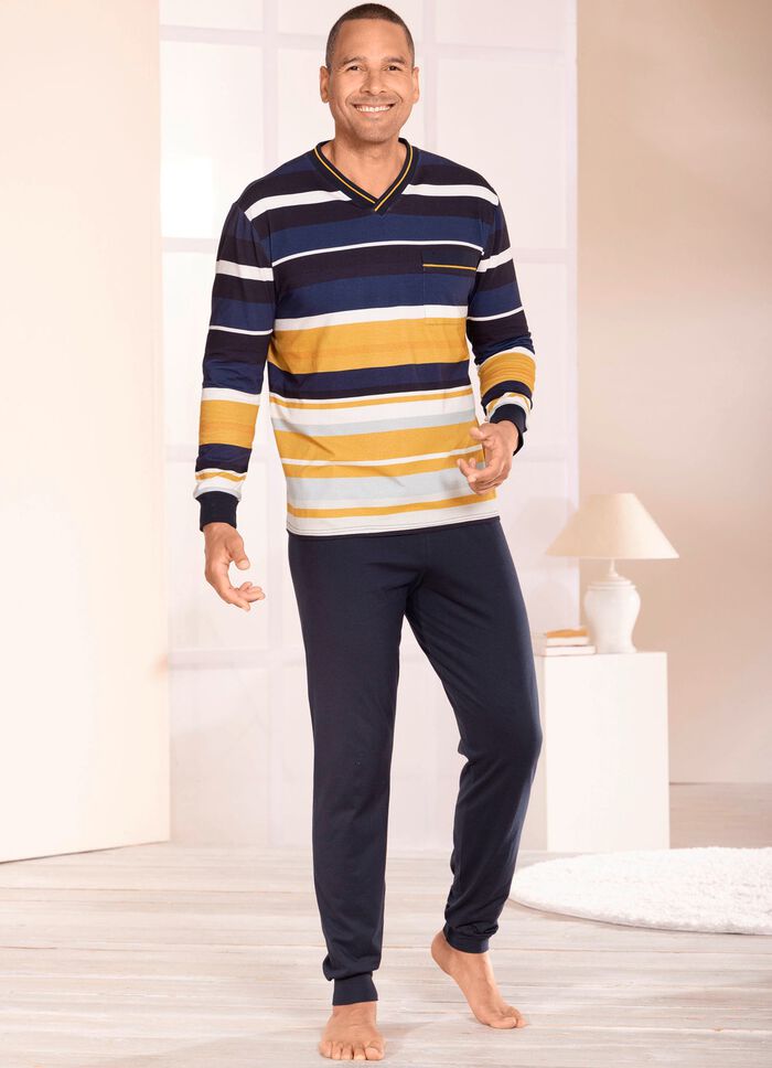 Schlafanzug mit V-Auschnitt und B&uuml;ndchenabschl&uuml;ssen  