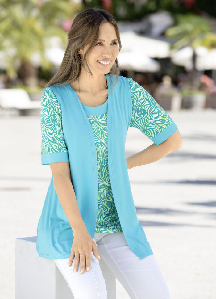 2-teiliges Set in verschlussloser Form in 2 Farben TÜRKIS-GRÜN-ECRU