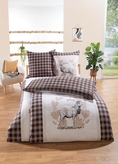 Rustikale Bettw&auml;sche-Garnitur mit Hirsch-Motiv 