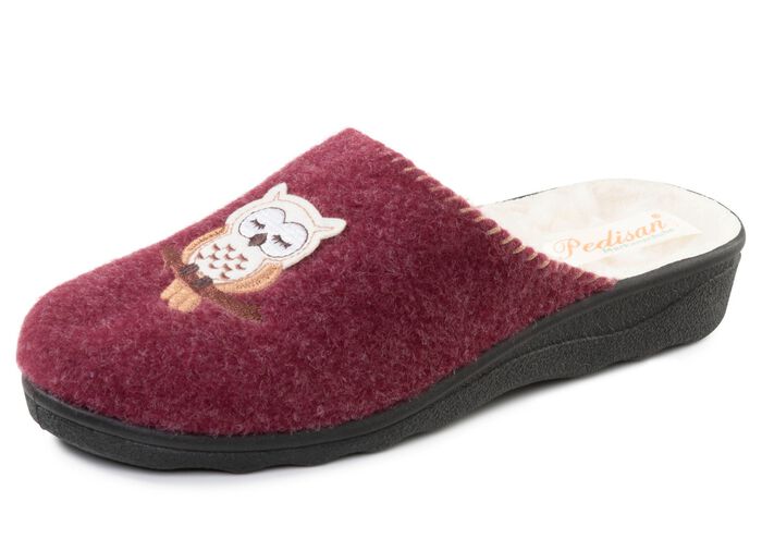 Gef&uuml;tterte Damen-Hausschuhe, mit Schurwolle BORDEAUX