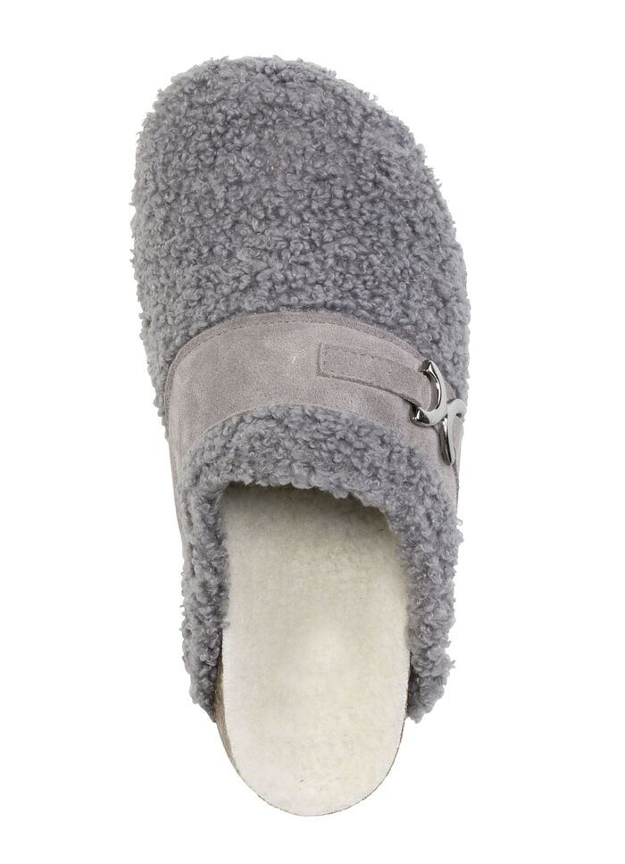 Laurina Pantoffel aus weichem Plüsch mit Veloursbesatz GRAU