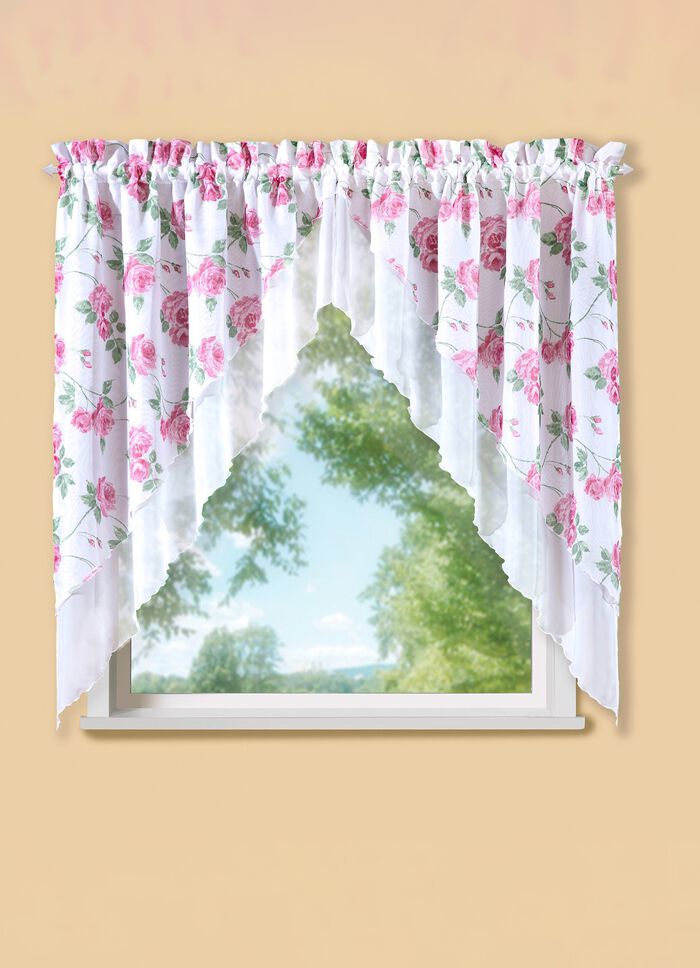 2-teiliger Fensterbehang mit Rosenmotiv WEISS-ROSE