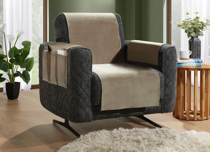 Samtweiche Sessel- und Sofaschoner mit Anti-Rutsch-R&uuml;ckseite STEIN