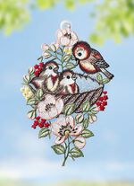 Fensterbild Vogelnest aus Plauener Spitze 