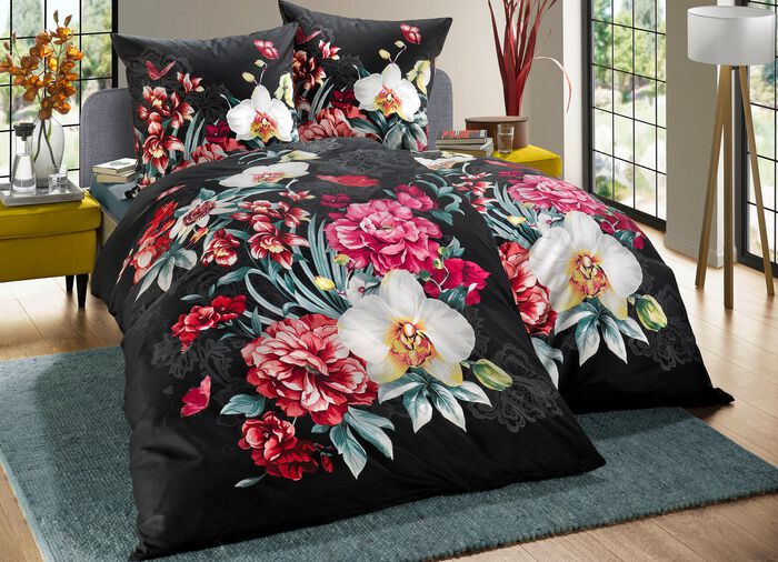 Kaeppel-Bettw&auml;sche-Garnitur mit Rei&szlig;verschluss SCHWARZ