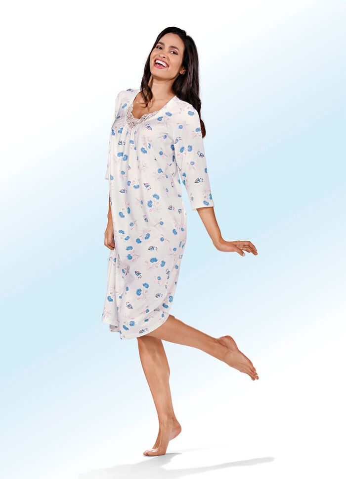 Dreierpack Nachthemden, 3/4-lange &Auml;rmel mit Spitze am Ausschnitt 