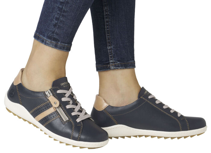 Remonte Schnürschuh aus teilweise geprägtem Nappaleder MARINE-CAMEL