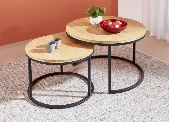 Couchtisch, 2er-Set, mit Tischplatte aus massiver Eiche 