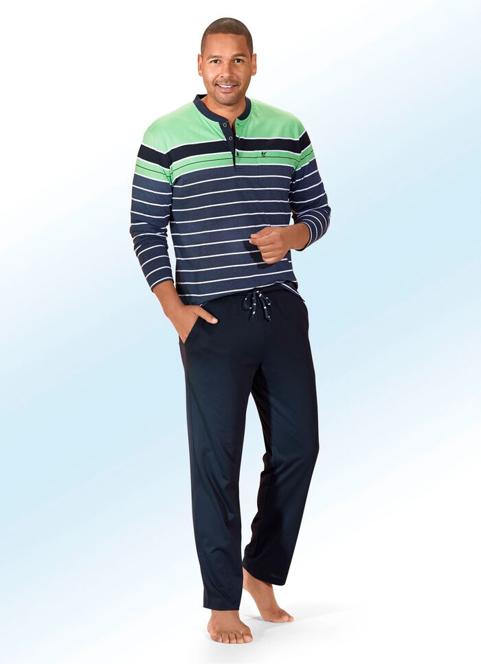 Hajo Klima Komfort Schlafanzug mit Knopfleiste, garngef&auml;rbtem Ringeldessin 