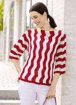Pullover mit streckendem Wellendessin ROT-WEISS