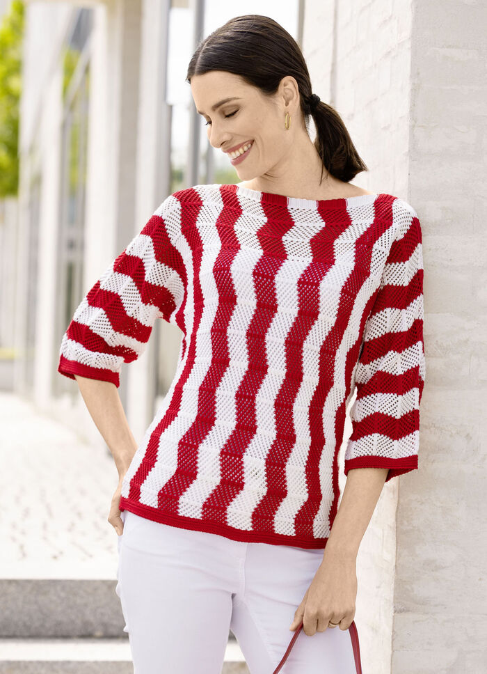Pullover mit streckendem Wellendessin ROT-WEISS