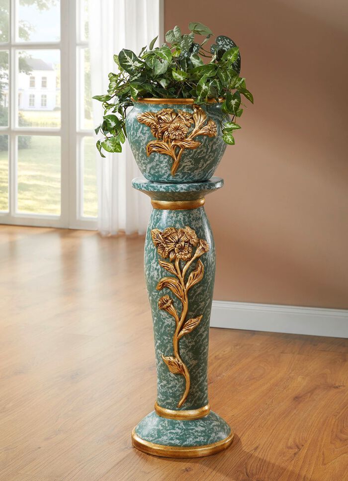 S&auml;ule mit &Uuml;bertopf aus italienischer Keramik 