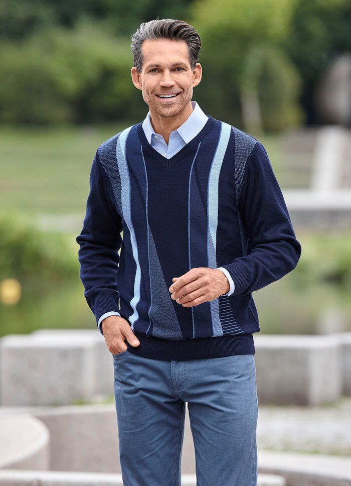 Sch&ouml;ner V-Pullover in 2 Farben MARINE-BLAU