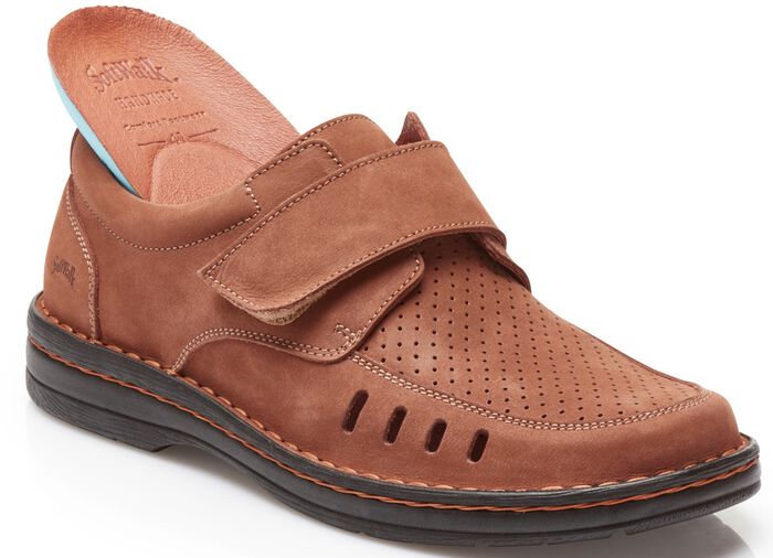 Slipper mit verstellbarer Klettspange COGNAC