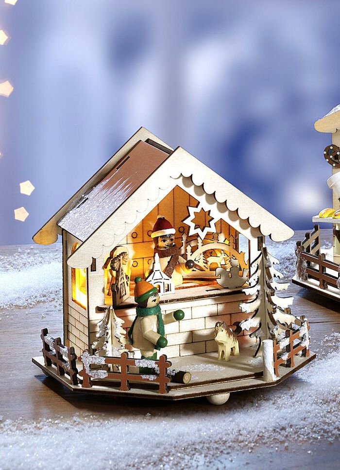 Weihnachtsmarktstand aus Holz mit LED-Beleuchtung NATUR