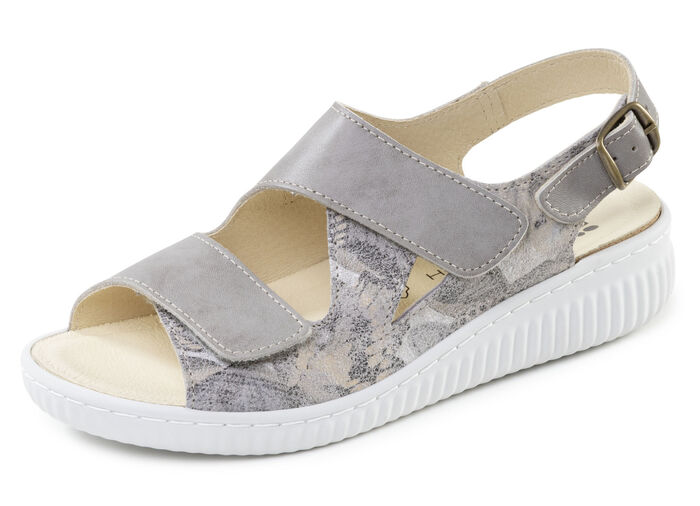 ELENA EDEN, bequeme Damen-Sandalen, Weite H, mit herausnehmbarem Fu&szlig;bett GRAU-BEIGE