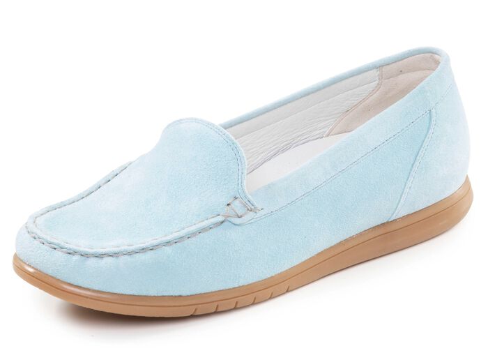 Waldl&auml;ufer, bequeme Damen-Slipper, Weite H, mit herausnehmbarem Fu&szlig;bett BLEU