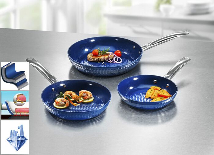Ceraflon Pfannen-Set, 3-teilig, mit Diamant-Antihaft-Versiegelung BLAU