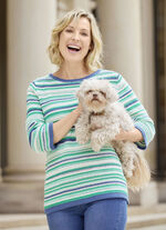 Pullover mit Mustermix im Ringeldessin JEANSBLAU-JADEGRÜN-MULTICOLOR