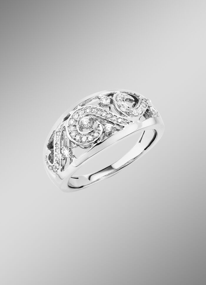 Durchbrochener Damenring mit Brillanten und Diamanten