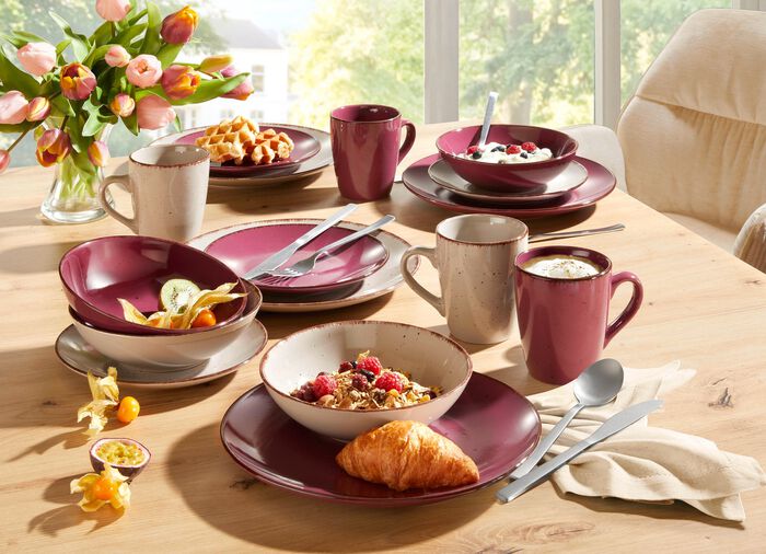 Kombi-Service, 16-teilig, aus Feinsteinzeug im Natur-Look 