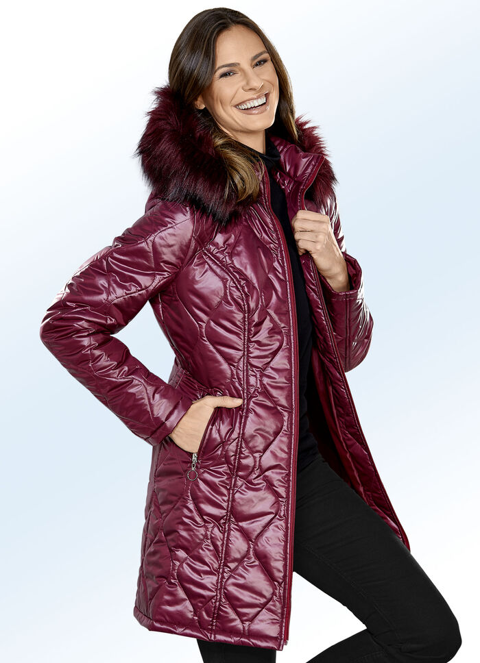 Longjacke mit abnehmbarem Kunstpelz-Besatz