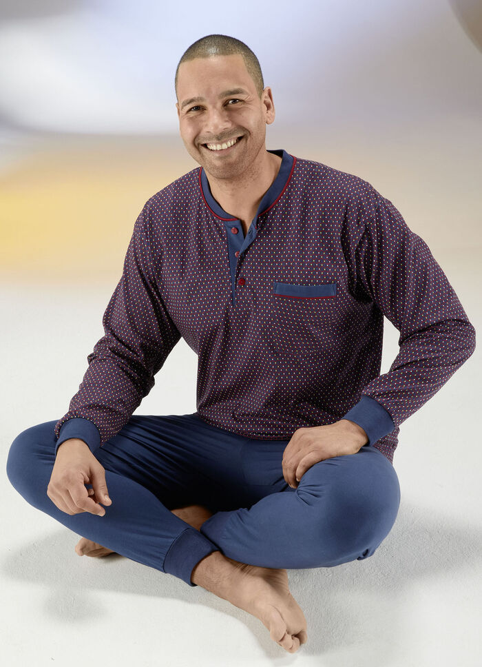 Schlafanzug mit Knopfleiste, Brusttasche, Arm- und Beinb&uuml;ndchen 