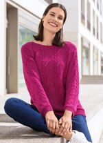 Pullover mit Zopfstrukturen und Ajourmustermix MAGENTA