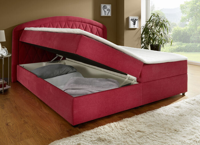Boxspringbett mit Bettkasten und Topper ROT