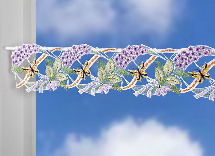 Stangendeko Flieder aus echter Plauener Spitze 