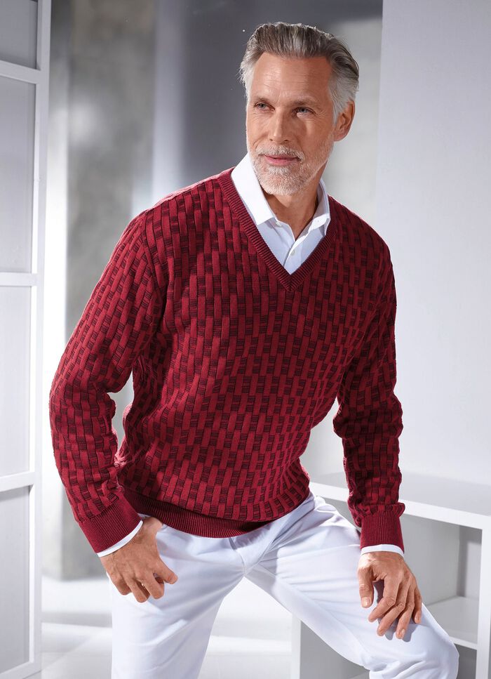 V-Pullover mit Strukturmuster in 3 Farben 