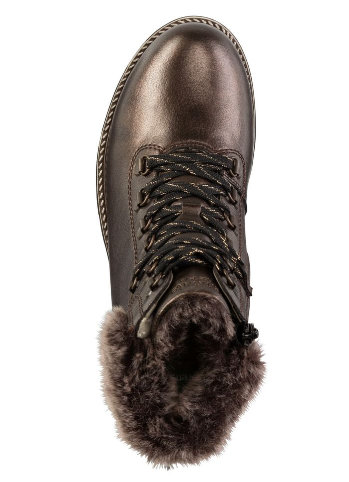 Remonte Schn&uuml;r-Stiefelette mit Pl&uuml;schkragen DUNKELBRONZE