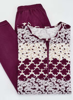 Schlafanzug mit 7/8-langer Hose und Bordürendruck bordeaux-sand 