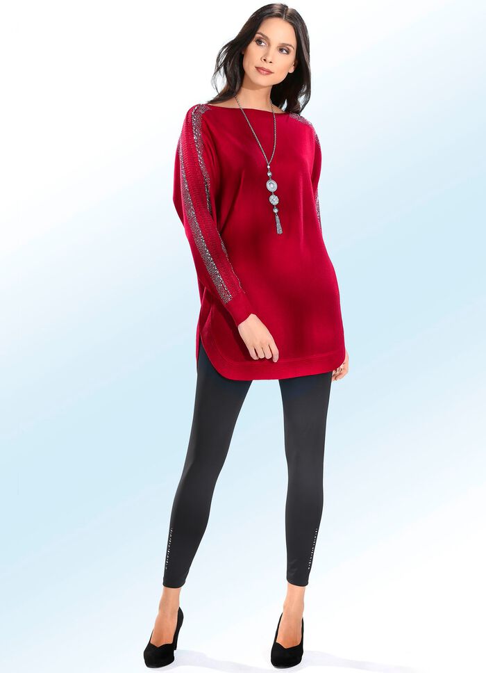 Pullover mit Spitzenbesatz und Strasszier 