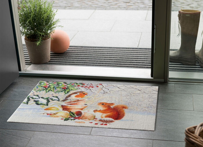 Fußmatte Eichhörnchen mit Vogel 