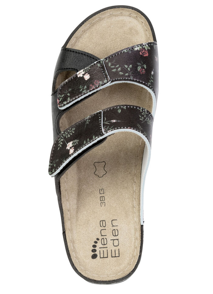 ELENA EDEN, klassische Damen-Pantoletten, Weite G, mit Klettverschluss SCHWARZ