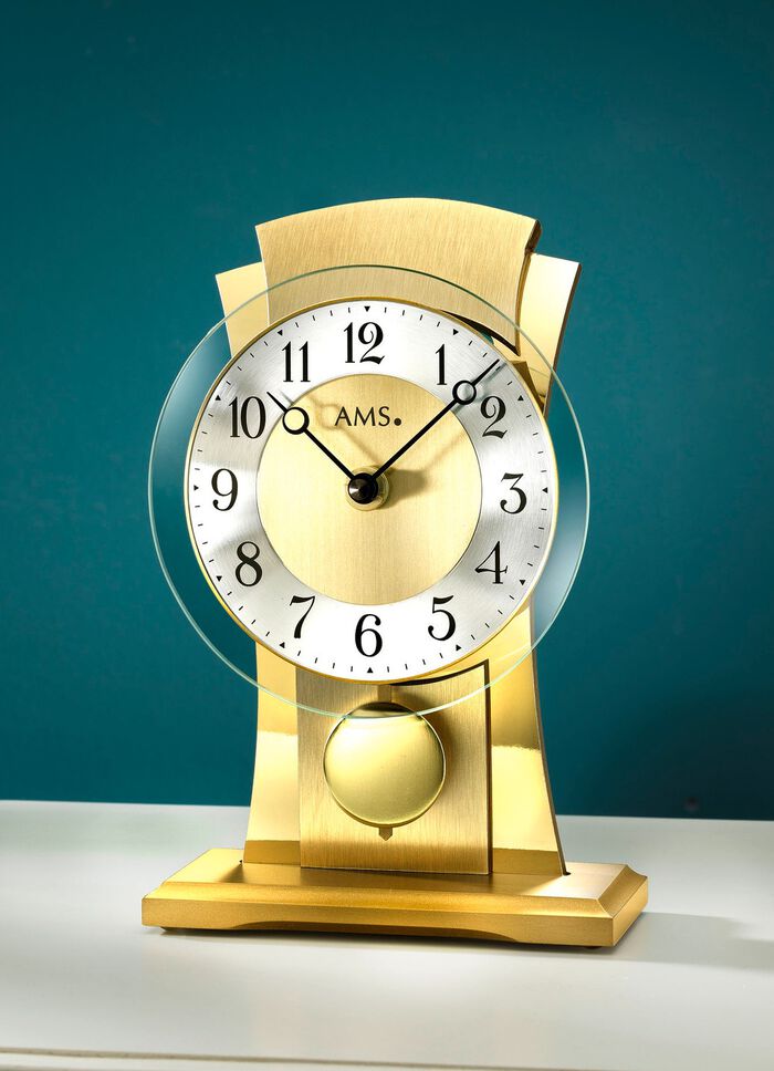 Tischuhr mit Zifferblatt aus facettiertem Mineralglas GOLD