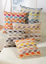 Kissenbezug mit dreidimensionalem W&uuml;rfel-Dessin BLAU-GR&Uuml;N