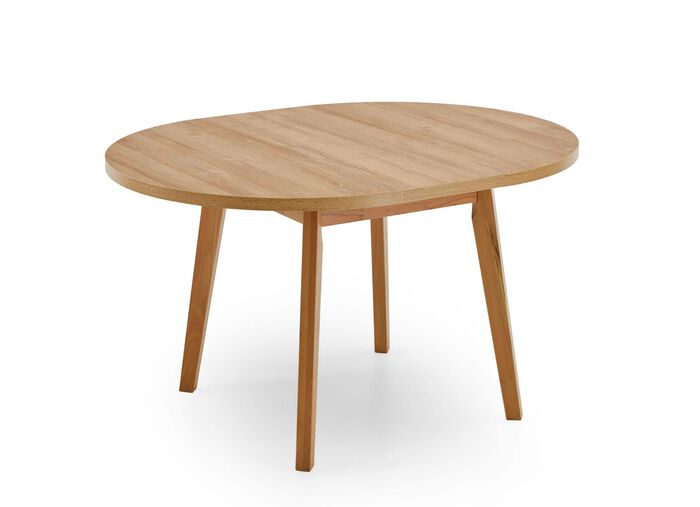 Runder Esstisch mit Auszug und Massivholzgestell 