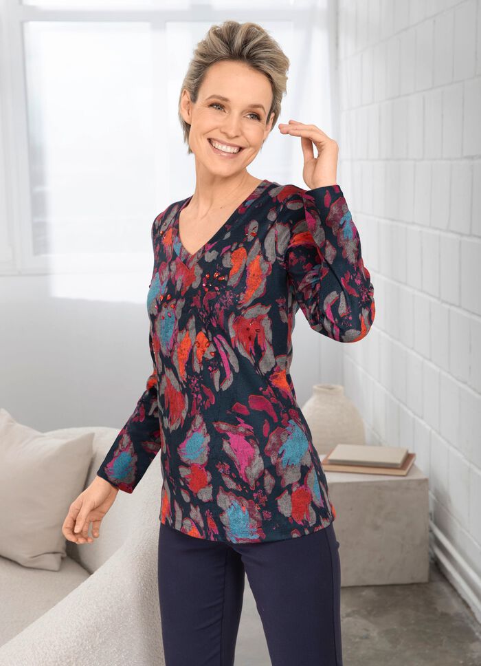 Shirt mit Ziersteinen im Vorderteil 