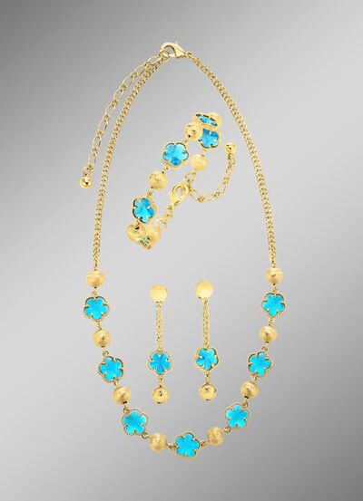 Schmuckset,  3-teilig, mit Kristallsteinen in T&uuml;rkis 