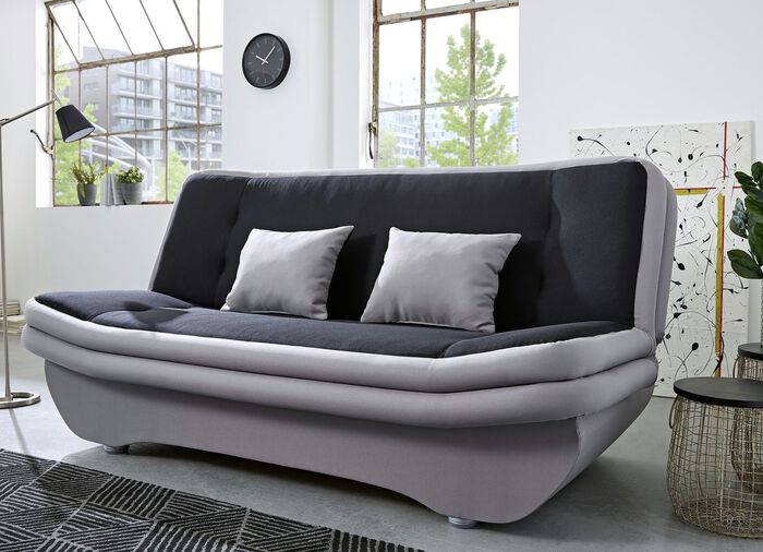 Verwandlungssofa mit Dekokissen GRAU-SCHWARZ