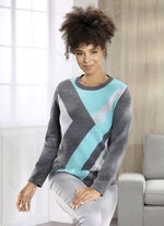 Pullover mit Intarsien GRAFIT-GRAU-TÜRKIS