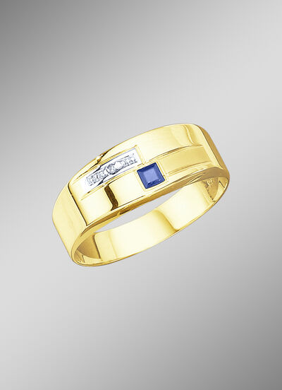 Herrenring in Bicolor mit Diamant und echt blauem Safir  Herrenring in Bicolor mit Diamant und echt blauem Safir