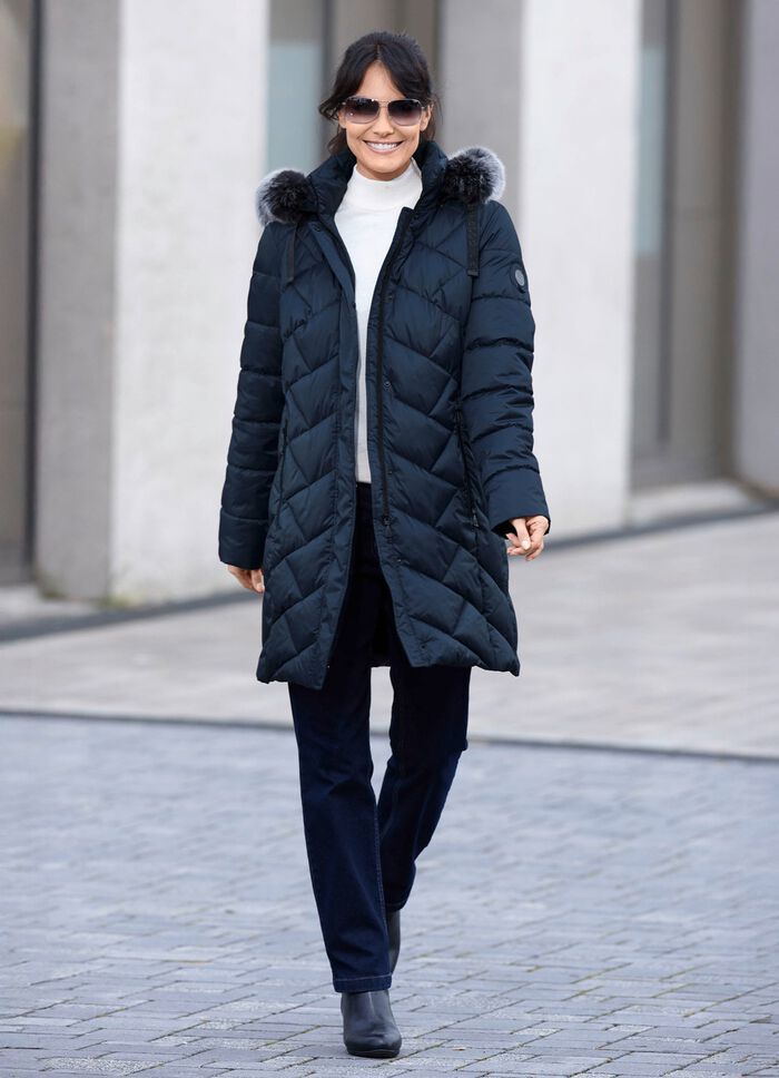 Kurzmantel mit abnehmbarem Kunstpelz-Besatz 